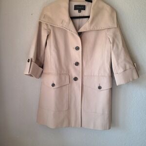 Ann Taylor Size XS Shawl Collar Tan Mid-length Lined Raincoat Jacket‎ Coat
